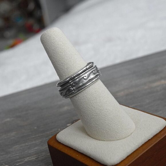 Sterling Silver Wave Spinner Ring sz 7 Solid 10.33g Chunky Stamped 925 Vintage - Picture 3 of 12